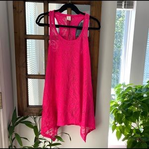 OP Junior Hot Pink Neon Women’s Lace Race Back Swim Wear Coverup US M (Juniors)